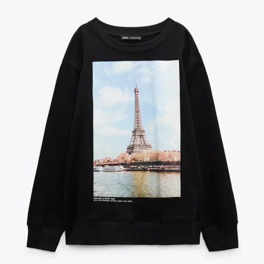 ZARA BLACK PARIS GRAPHIC SWEATSHIRT S